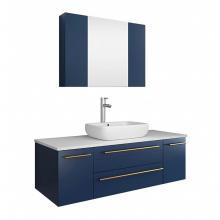 Fresca Bath FVN6148RBL-VSL - Lucera 48'' Royal Blue Wall Hung Vessel Sink Modern Bathroom Vanity w/ Medicine Cabinet