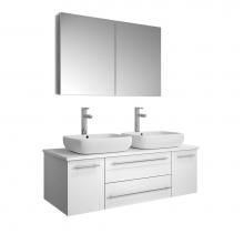 Fresca Bath FVN6148WH-VSL-D - Fresca Lucera 48'' White Wall Hung Double Vessel Sink Modern Bathroom Vanity w/ Medicine