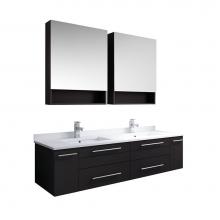 Fresca Bath FVN6160ES-UNS-D - Fresca Lucera 60'' Espresso Wall Hung Double Undermount Sink Modern Bathroom Vanity w/ M