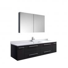 Fresca Bath FVN6160ES-UNS - Fresca Lucera 60'' Espresso Wall Hung Single Undermount Sink Modern Bathroom Vanity w/ M