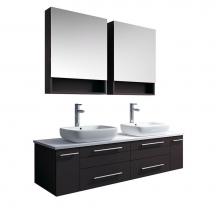 Fresca Bath FVN6160ES-VSL-D - Fresca Lucera 60'' Espresso Wall Hung Double Vessel Sink Modern Bathroom Vanity w/ Medic