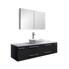 Fresca Bath FVN6160ES-VSL - Fresca Lucera 60'' Espresso Wall Hung Single Vessel Sink Modern Bathroom Vanity w/ Medic