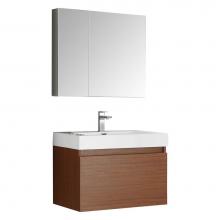 Fresca Bath FVN8007TK - Fresca Mezzo 30'' Teak Wall Hung Modern Bathroom Vanity w/ Medicine Cabinet