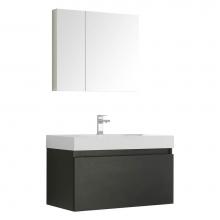 Fresca Bath FVN8008BW - Fresca Mezzo 36'' Black Wall Hung Modern Bathroom Vanity w/ Medicine Cabinet