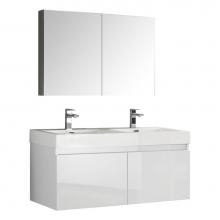 Fresca Bath FVN8012WH - Fresca Mezzo 48'' White Wall Hung Double Sink Modern Bathroom Vanity w/ Medicine Cabinet