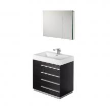 Fresca Bath FVN8030BW - Fresca Livello 30'' Black Modern Bathroom Vanity w/ Medicine Cabinet