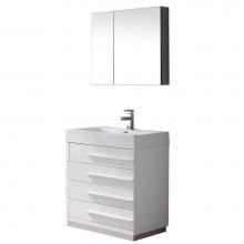 Fresca Bath FVN8030WH - Fresca Livello 30'' White Modern Bathroom Vanity w/ Medicine Cabinet