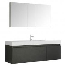 Fresca Bath FVN8041BW - Fresca Mezzo 60'' Black Wall Hung Single Sink Modern Bathroom Vanity w/ Medicine Cabinet