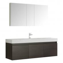 Fresca Bath FVN8041GO - Fresca Mezzo 60'' Gray Oak Wall Hung Single Sink Modern Bathroom Vanity w/ Medicine Cabi