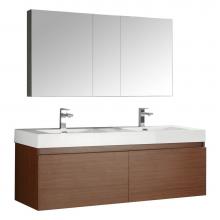 Fresca Bath FVN8042TK - Fresca Mezzo 60'' Teak Wall Hung Double Sink Modern Bathroom Vanity w/ Medicine Cabinet