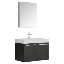 Fresca Bath FVN8089BW - Fresca Vista 30'' Black Wall Hung Modern Bathroom Vanity w/ Medicine Cabinet