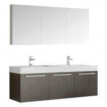 Fresca Bath FVN8093GO-D - Fresca Vista 60'' Gray Oak Wall Hung Double Sink Modern Bathroom Vanity w/ Medicine Cabi