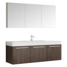 Fresca Bath FVN8093GW - Fresca Vista 60'' Walnut Wall Hung Single Sink Modern Bathroom Vanity w/ Medicine Cabine