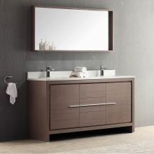 Fresca Bath FVN8119GO - Fresca Allier 60'' Gray Oak Modern Double Sink Bathroom Vanity w/ Mirror