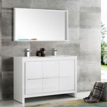 Fresca Bath FVN8148WH-D - Fresca Allier 48'' White Modern Double Sink Bathroom Vanity w/ Mirror