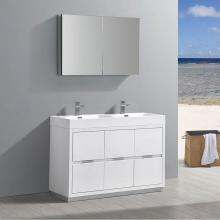 Fresca Bath FVN8448WH-D - Fresca Valencia 48'' Glossy White Free Standing Double Sink Modern Bathroom Vanity w/ Me