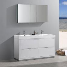 Fresca Bath FVN8460WH-D - Fresca Valencia 60'' Glossy White Free Standing Double Sink Modern Bathroom Vanity w/ Me