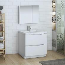 Fresca Bath FVN9132WH - Fresca Tuscany 32'' Glossy White Free Standing Modern Bathroom Vanity w/ Medicine Cabine