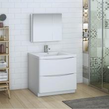 Fresca Bath FVN9136WH - Fresca Tuscany 36'' Glossy White Free Standing Modern Bathroom Vanity w/ Medicine Cabine