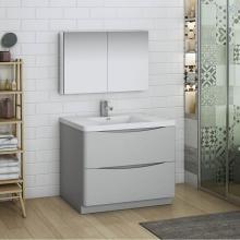 Fresca Bath FVN9140GRG - Fresca Tuscany 40'' Glossy Gray Free Standing Modern Bathroom Vanity w/ Medicine Cabinet