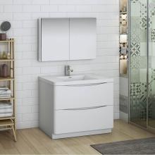 Fresca Bath FVN9140WH - Fresca Tuscany 40'' Glossy White Free Standing Modern Bathroom Vanity w/ Medicine Cabine