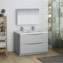 Fresca Bath FVN9148GRG-D - Fresca Tuscany 48'' Glossy Gray Free Standing Double Sink Modern Bathroom Vanity w/ Medi