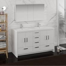 Fresca Bath FVN9460WH-D - Fresca Imperia 60'' Glossy White Free Standing Double Sink Modern Bathroom Vanity w/ Med