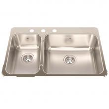 Kindred QCLA2031L-8-3N - Steel Queen 31.25-in LR x 20.5-in FB x 8-in DP Drop In Double Bowl 3-Hole Stainless Steel Kitchen