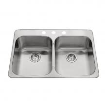 Kindred QDL2031-7-3N - Steel Queen 31.25-in LR x 20.5-in FB x 7-in DP Drop In Double Bowl 3-Hole Stainless Steel Kitchen