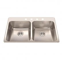 Kindred QDLA2233-8-4N - Steel Queen 33.38-in LR x 22-in FB x 8-in DP Drop In Double Bowl 4-Hole Stainless Steel Kitchen Si