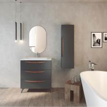 Lucena Bath 6122 - Grey Arco Tall Unit With Walnut Handles