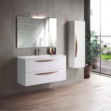 Lucena Bath 6119 - White Arco Tall Unit With Walnut Handles