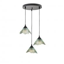 Bicycle Glass X3-212SUMCLR-RND02-BLK-X4-04W - 212 Summit: 3 Pendant Cascade Chandelier