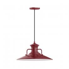 Montclair Light Works PEB143-55-C23 - 18" Homestead shade, pendant with red and white zig zag fabric cord and canopy, Barn Red
