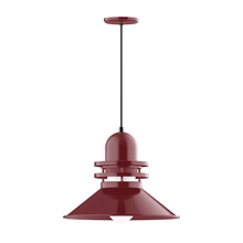 Montclair Light Works PEB151-55-C23 - 18" Atomic shade, pendant with red and white zig zag fabric cord and canopy, Barn Red