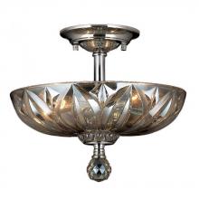 Worldwide Lighting Corp W33142C12-GT - Mansfield 3-Light Chrome Finish and Golden Teak Crystal Bowl Semi Flush Mount Ceiling Light 12 in. S