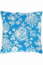 Pine Cone Hill FCTDP22 - Fresh American Flora Crewel Turquoise indoor/outdoor pillow 22"x22"