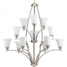 Progress P4497-09 - Joy Collection Twelve-Light Brushed Nickel Etched White Inside Glass Traditional Chandelier Light