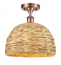 Innovations Lighting 516-1C-AC-RBD-12-NAT - Woven Rattan - 1 Light - 12 inch - Antique Copper - Semi-Flush Mount