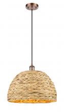 Innovations Lighting 516-1P-AC-RBD-16-NAT - Woven Rattan - 1 Light - 16 inch - Antique Copper - Mini Pendant