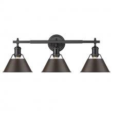 Golden 3306-BA3 BLK-RBZ - Orwell 3-Light Vanity Light in Matte Black with Rubbed Bronze