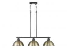 Golden 3602-3LP BLK-AB - Duncan 3-Light Linear Pendant in Matte Black with Aged Brass