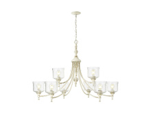 Golden 0806-9 AI-HWG - Keating 9 Light Chandelier in Antique Ivory with Hammered Water Glass Shade