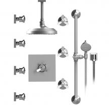 Rubinet T47HXCBBBB - Temperature Control Shower With Three Seperate Volume Controls, Shower Head, Bar, Integral Supply,