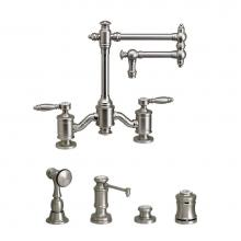 Waterstone 6100-12-4-SG - Waterstone Towson Bridge Faucet - 12'' Articulated Spout - Lever Handles - 4pc. Suite