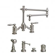 Waterstone 6100-18-4-SG - Waterstone Towson Bridge Faucet - 18'' Articulated Spout - Lever Handles - 4pc. Suite