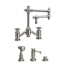 Waterstone 6150-12-3-SG - Waterstone Towson Bridge Faucet - 12'' Articulated Spout - Cross Handles - 3pc. Suite