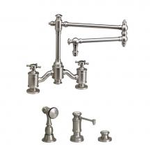 Waterstone 6150-18-3-SG - Waterstone Towson Bridge Faucet - 18'' Articulated Spout - Cross Handles - 3pc. Suite