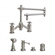 Waterstone 6150-18-4-SG - Waterstone Towson Bridge Faucet - 18'' Articulated Spout - Cross Handles - 4pc. Suite