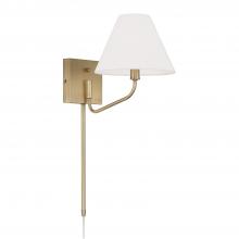 Capital 656611AD-714 - 1-Lt Swivel Armed Sconce in Aged Brass & Tapered White Fabric Shade w/ Optional Plug-in & Cord Cover